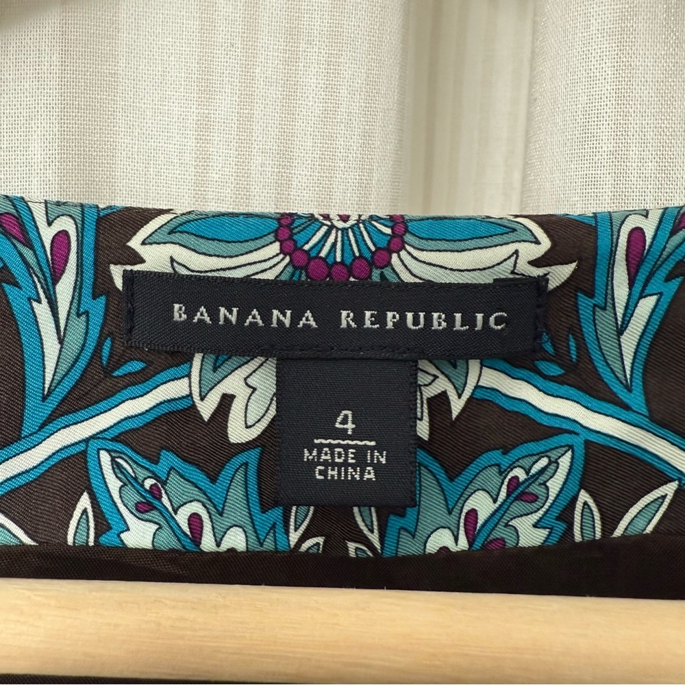 Banana Republic Brown & Turquoise Square Neck Lined Patterned Dress 100% Silk - Picture 4 of 9